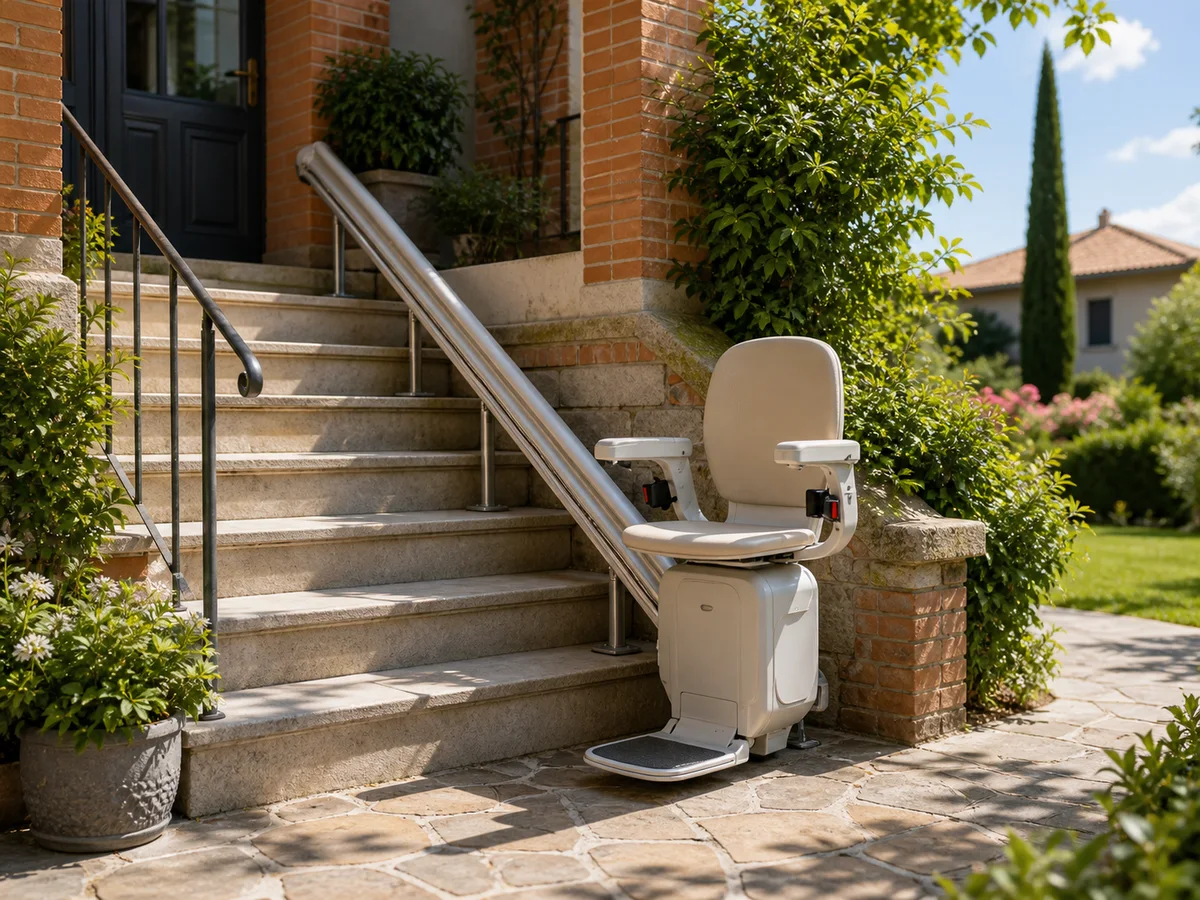 Monte-escalier extérieur pour accès à une maison en Haute-Garonne